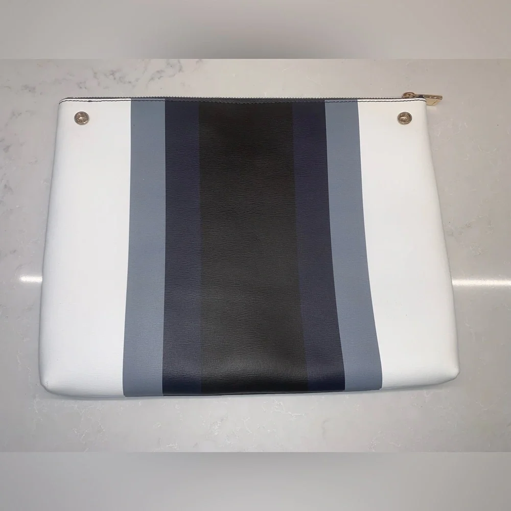 NWOT Furla Nautical Navy White Striped Leather Envelope Pouch Snaps - Picture 2 of 8